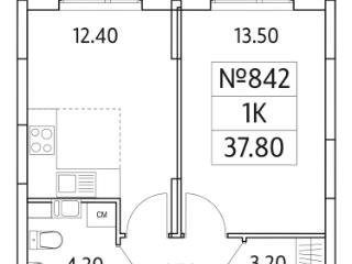 1-комн., 37.8 м², 4/25 этаж