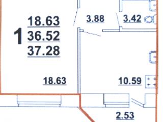 1-комн., 36.5 м², 3 этаж