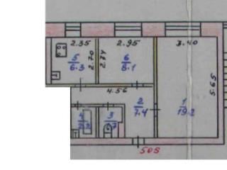 3-комн., 44.9 м², 1/4 этаж