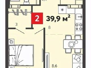 2-комн., 39.9 м², 3/16 этаж