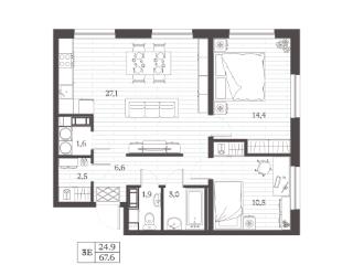 2-комн., 67.6 м², 2/8 этаж